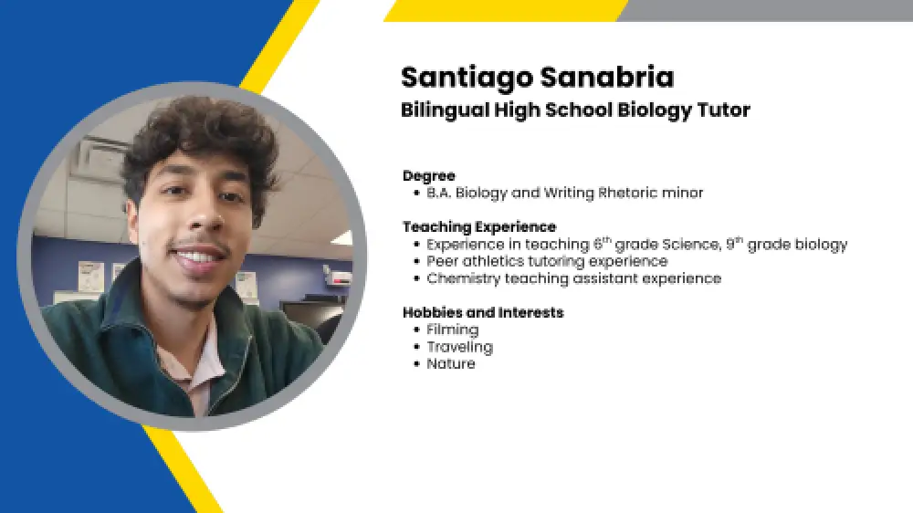 Image showing a SmartStart Education high-impact tutor with their headshot and short written bio.