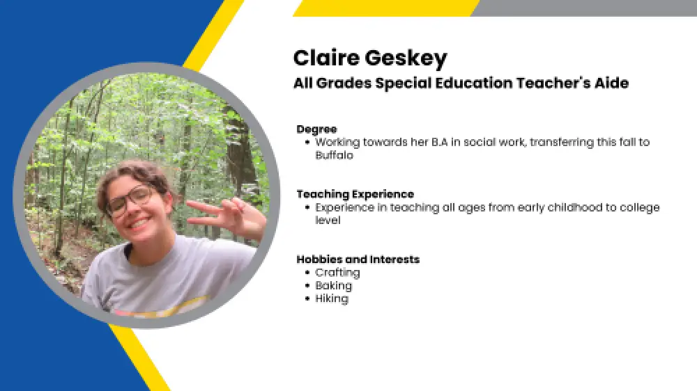 Image showing a SmartStart Education special education teacher's aide with their headshot and short written bio.