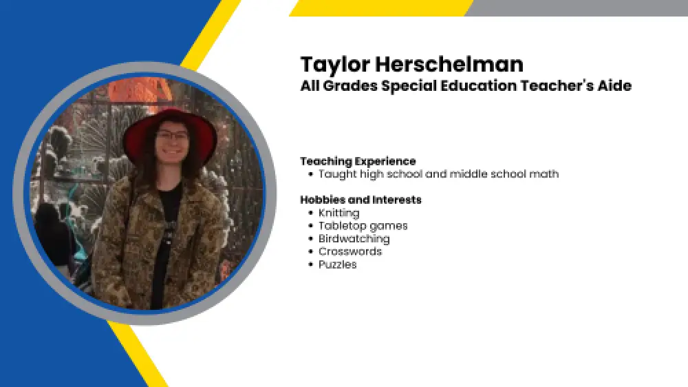 Image showing a SmartStart Education special education teacher's aide with their headshot and short written bio.