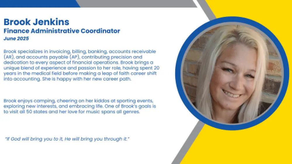 Headshot and written bio of employee who supports finances with SmartStart Education.