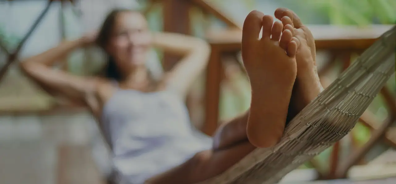 relaxing with feet up