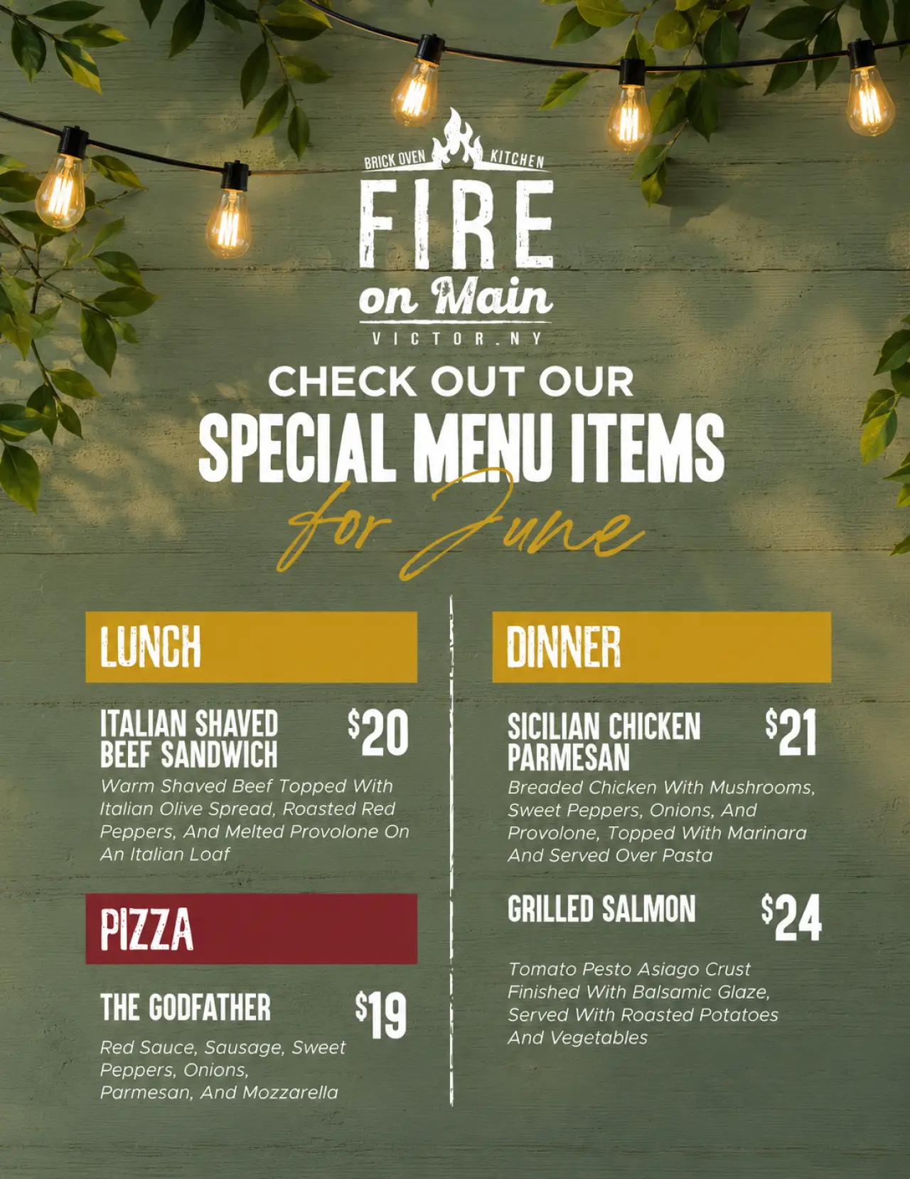 lunch dinner pizza and dessert specials
