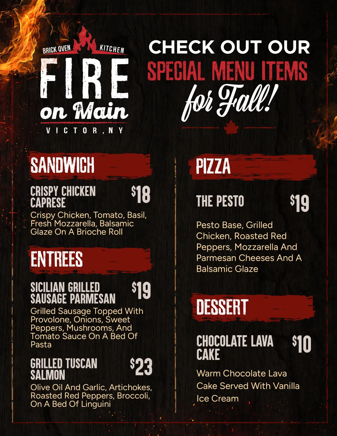 lunch dinner pizza and dessert specials