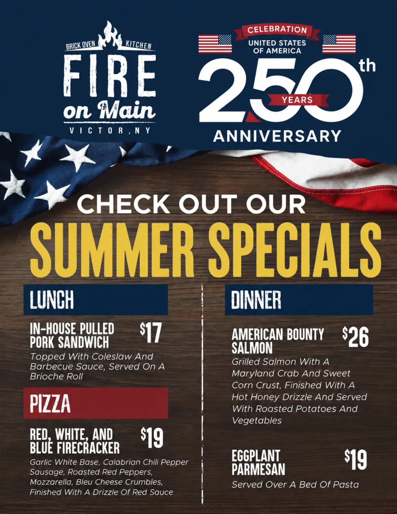lunch dinner pizza and dessert specials