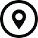 A black location pin icon on a bright green circular background.