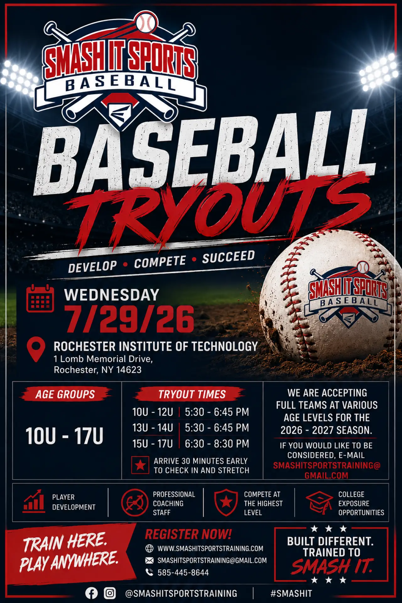 Baseball tryouts flyer for July 29, 2026