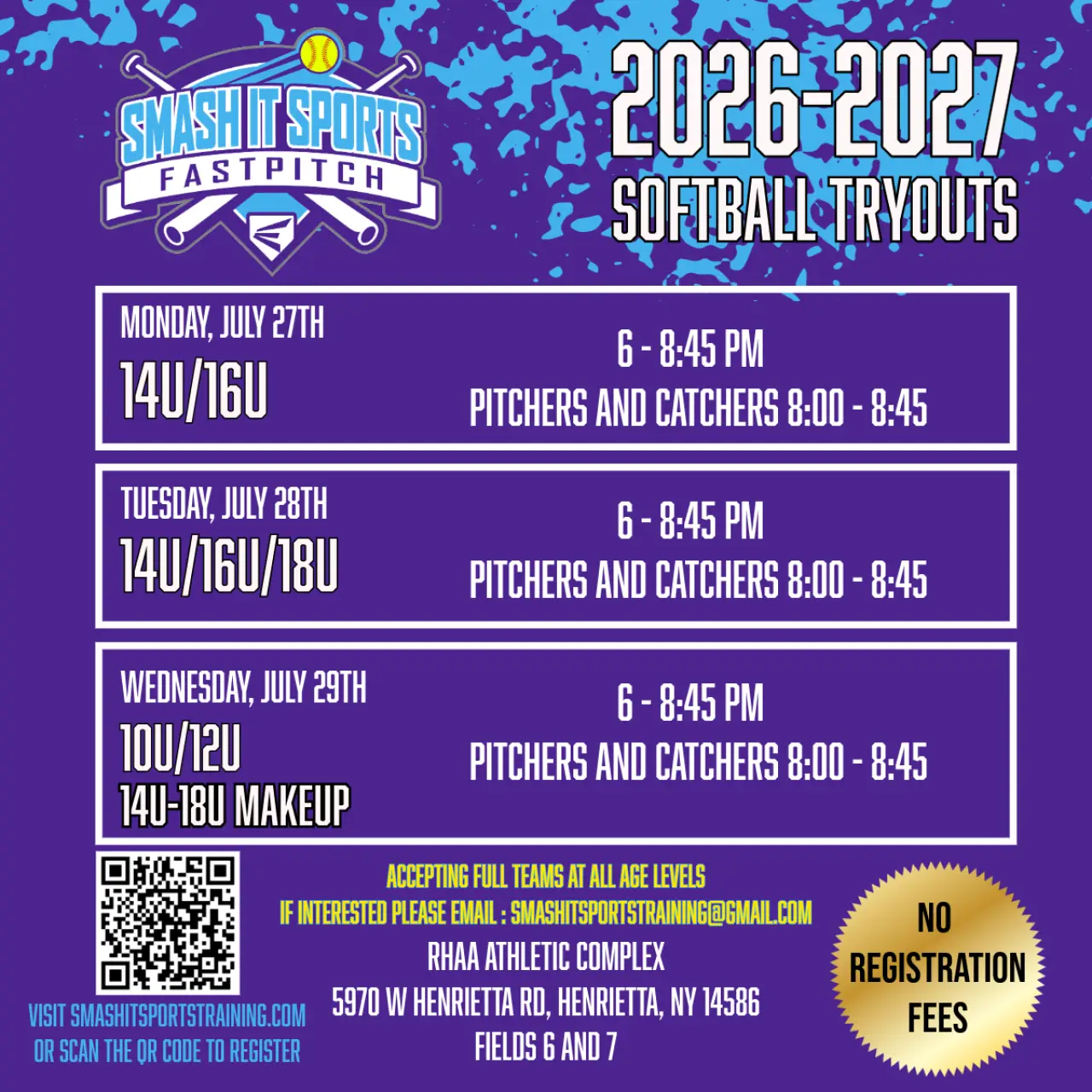 Softball tryouts flyer for 2026