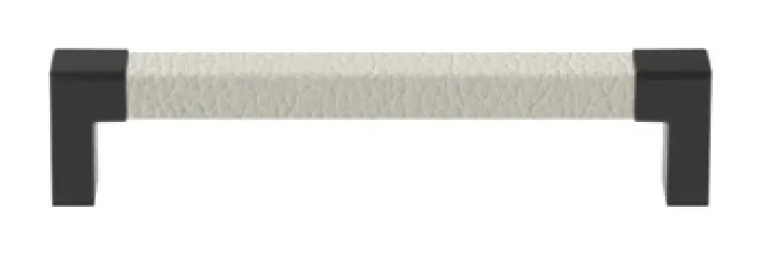 white faux leather pull handle with black