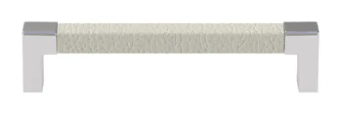 white faux leather pull handle with chrome