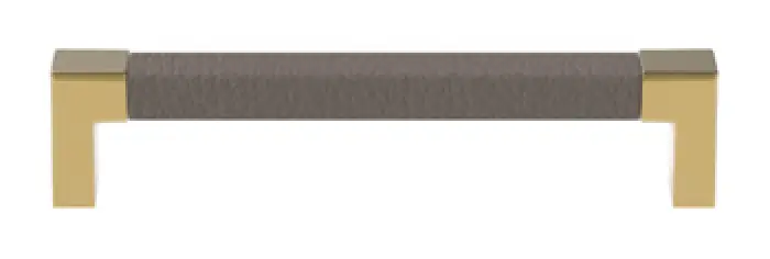 gray faux leather pull handle with gold