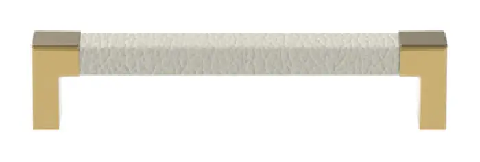 white faux leather pull handle with gold