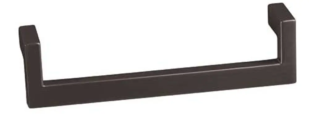 Rectangular, dark metal towel ring or holder with open sides and a minimalist design.