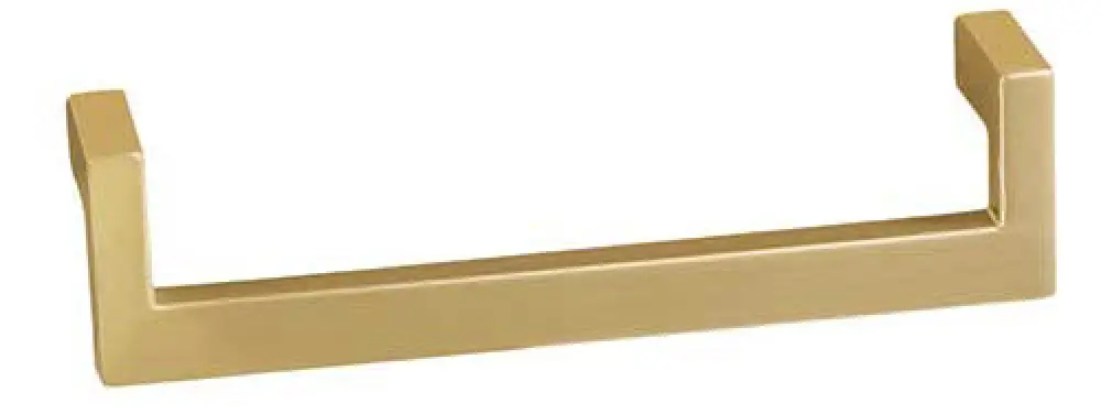 Gold rectangular cabinet handle with clean, straight edges against a white background.
