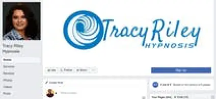 Tracy Riley Hypnosis Facebook page with profile photo and blue swirl logo on cover image.