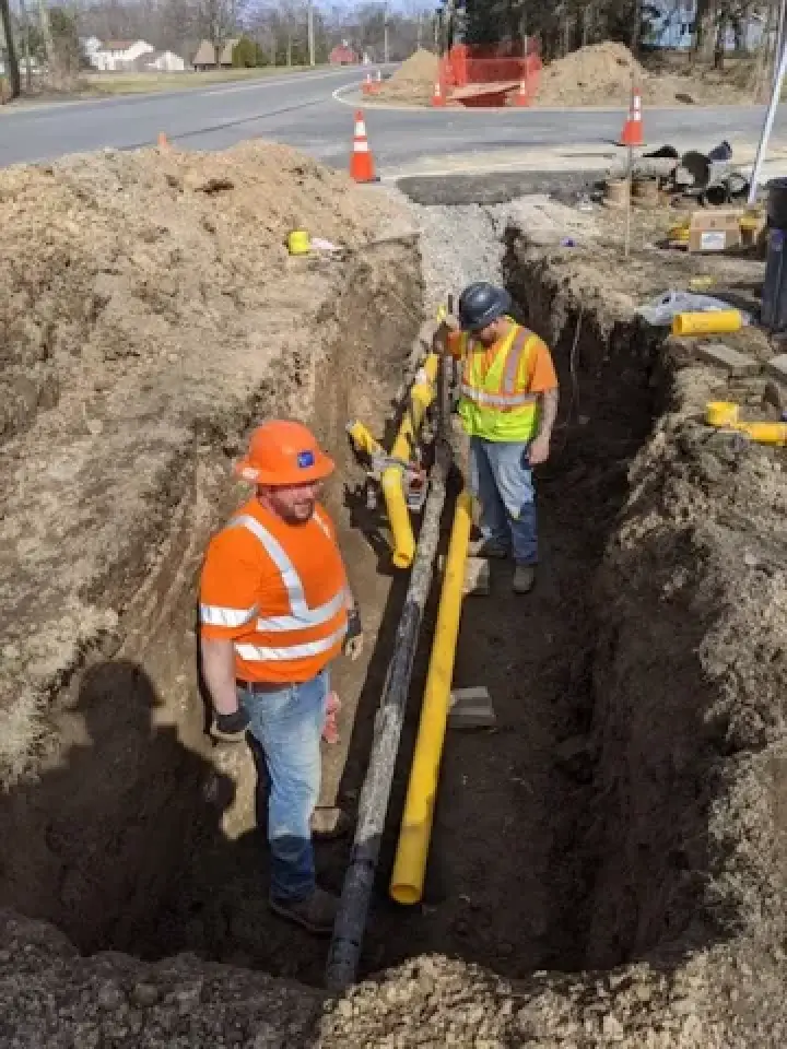 Building a 4" tie-in piece on Shoecraft Rd. in Webster, NY.