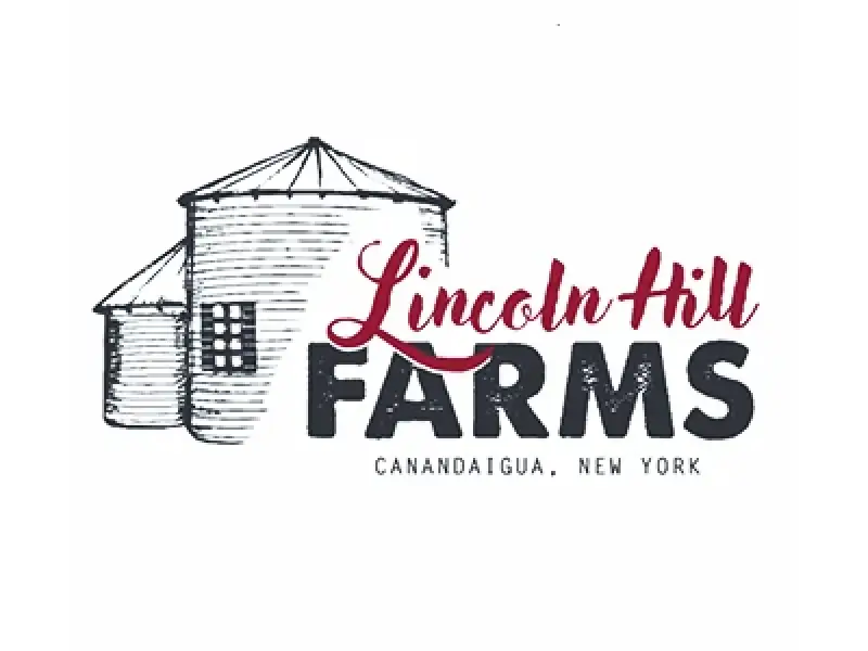 Logo for Lincoln Hill Farms with silos and text Canandaigua, New York underneath.