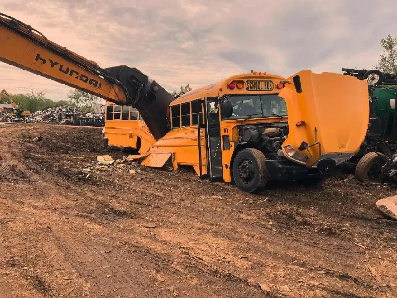 school bus being scrapped for recycling