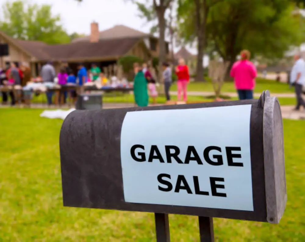 garage sale sign on mailbox
