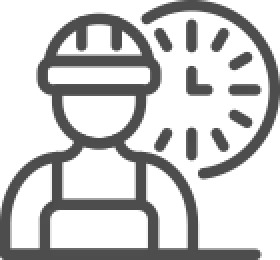 Simple line drawing of a person sitting at a desk with a computer monitor in front of them.