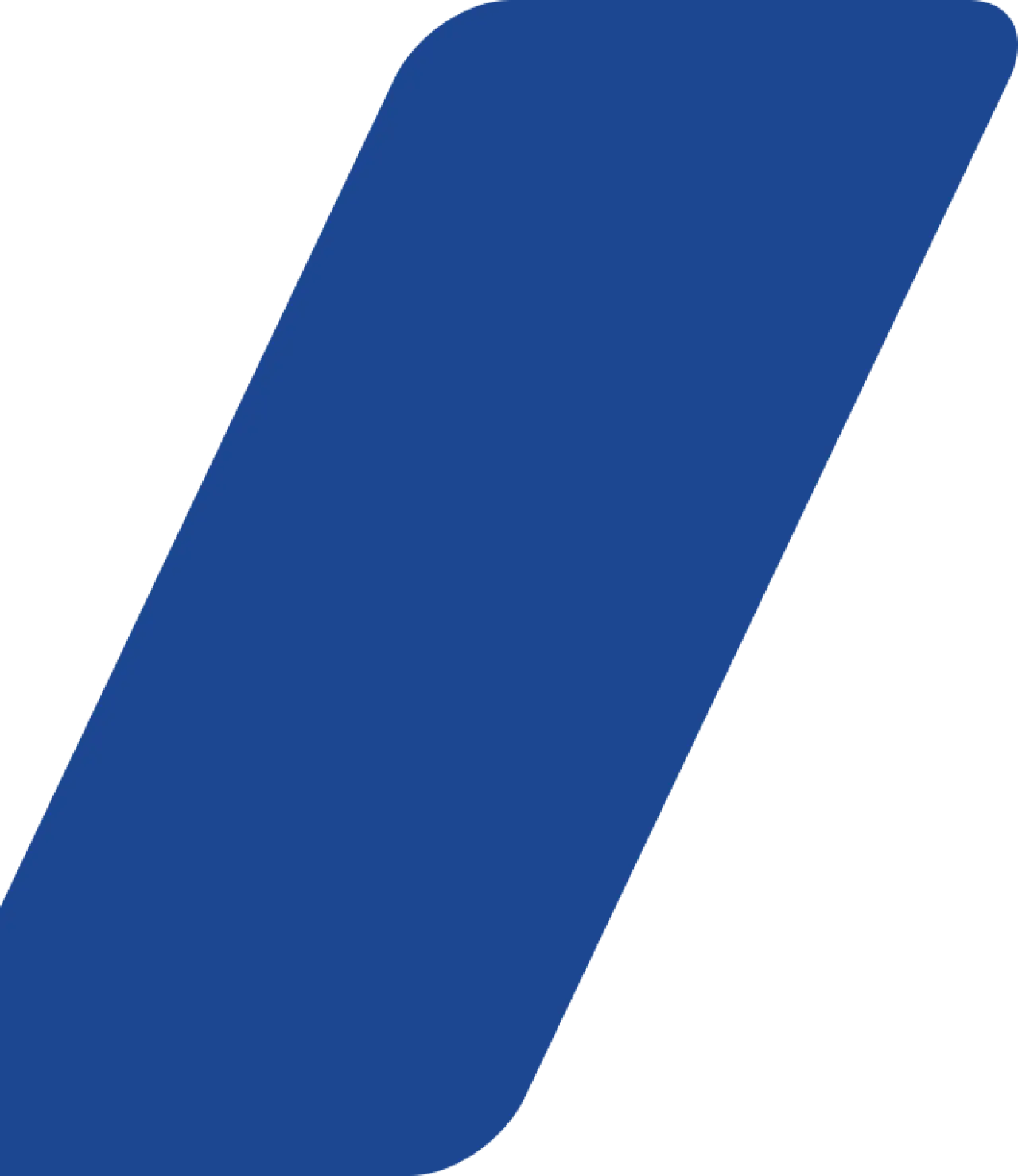 A large blue diagonal rectangle with rounded corners on a light gray background.