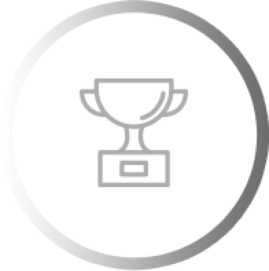 Gray trophy icon inside a circular border on a white background.