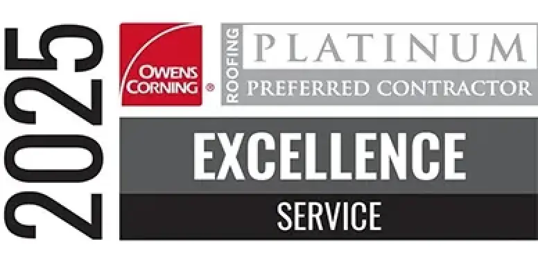 2025 Owens Corning Platinum Preferred Contractor Roofing Excellence in Service Award