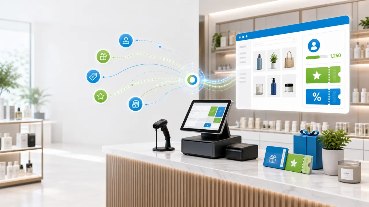 Retail POS loyalty rewards and CMS Max ecommerce storefront connected through bLoyal