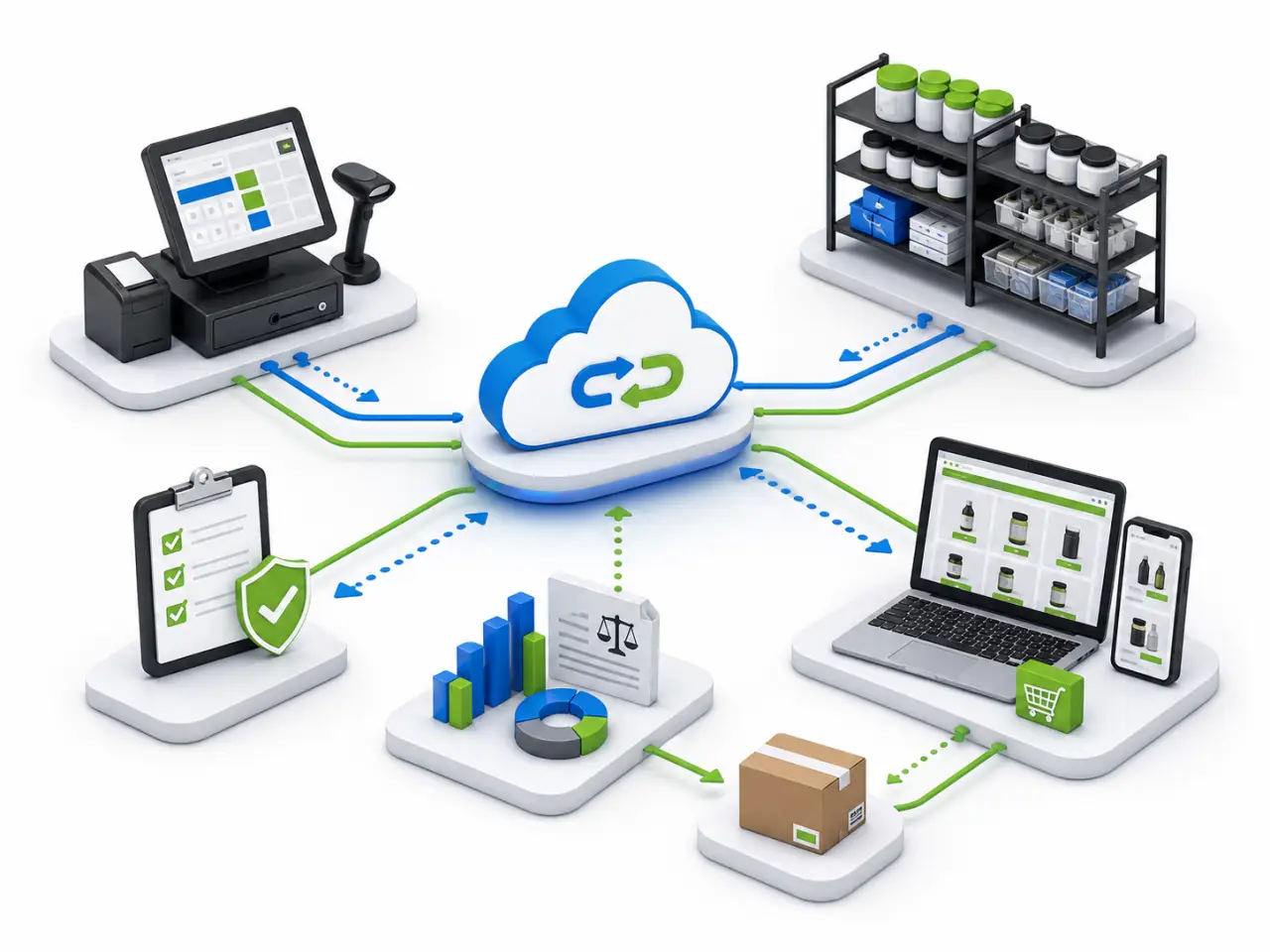 Flowhub dispensary data syncing through Nexus Connector to CMS Max ecommerce