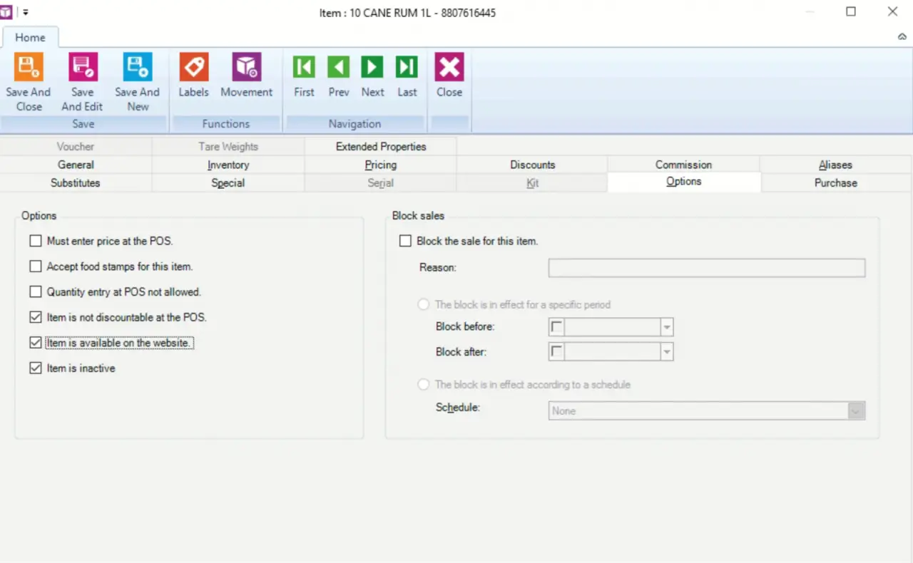 RMH item is available on the website checkbox