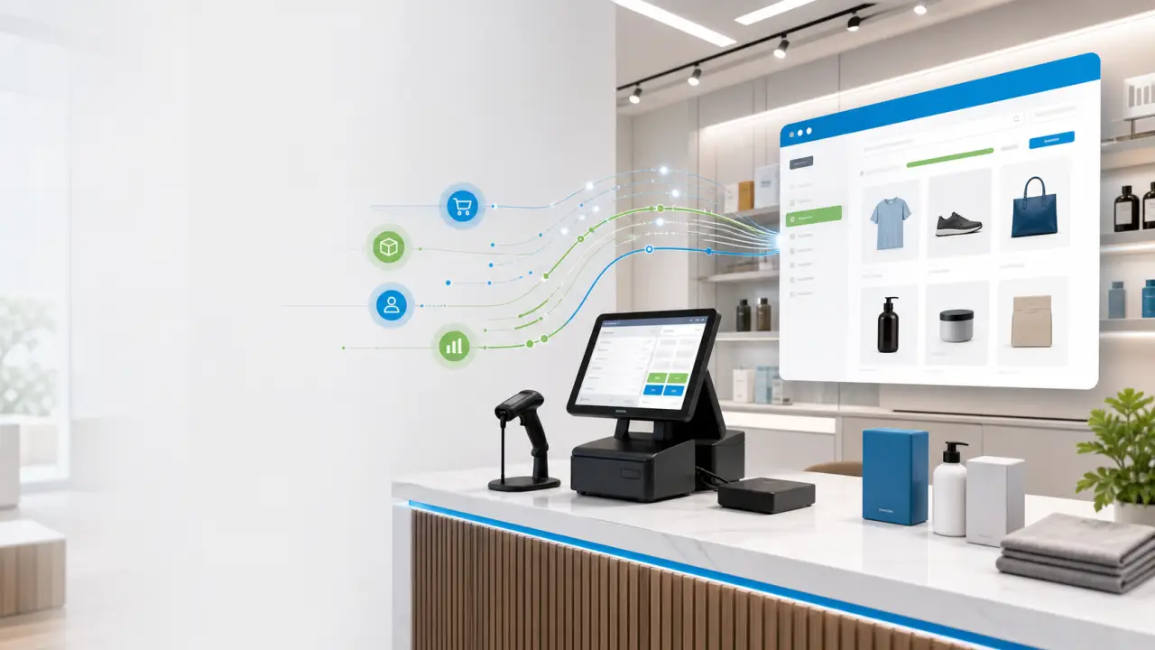 Retail POS counter connected to an ecommerce storefront through Nexus Connector