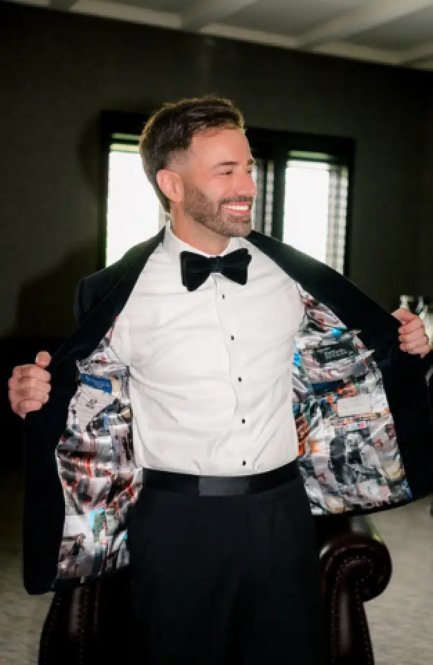 Adrian Jules client wearing a custom tailored suit in Rochester