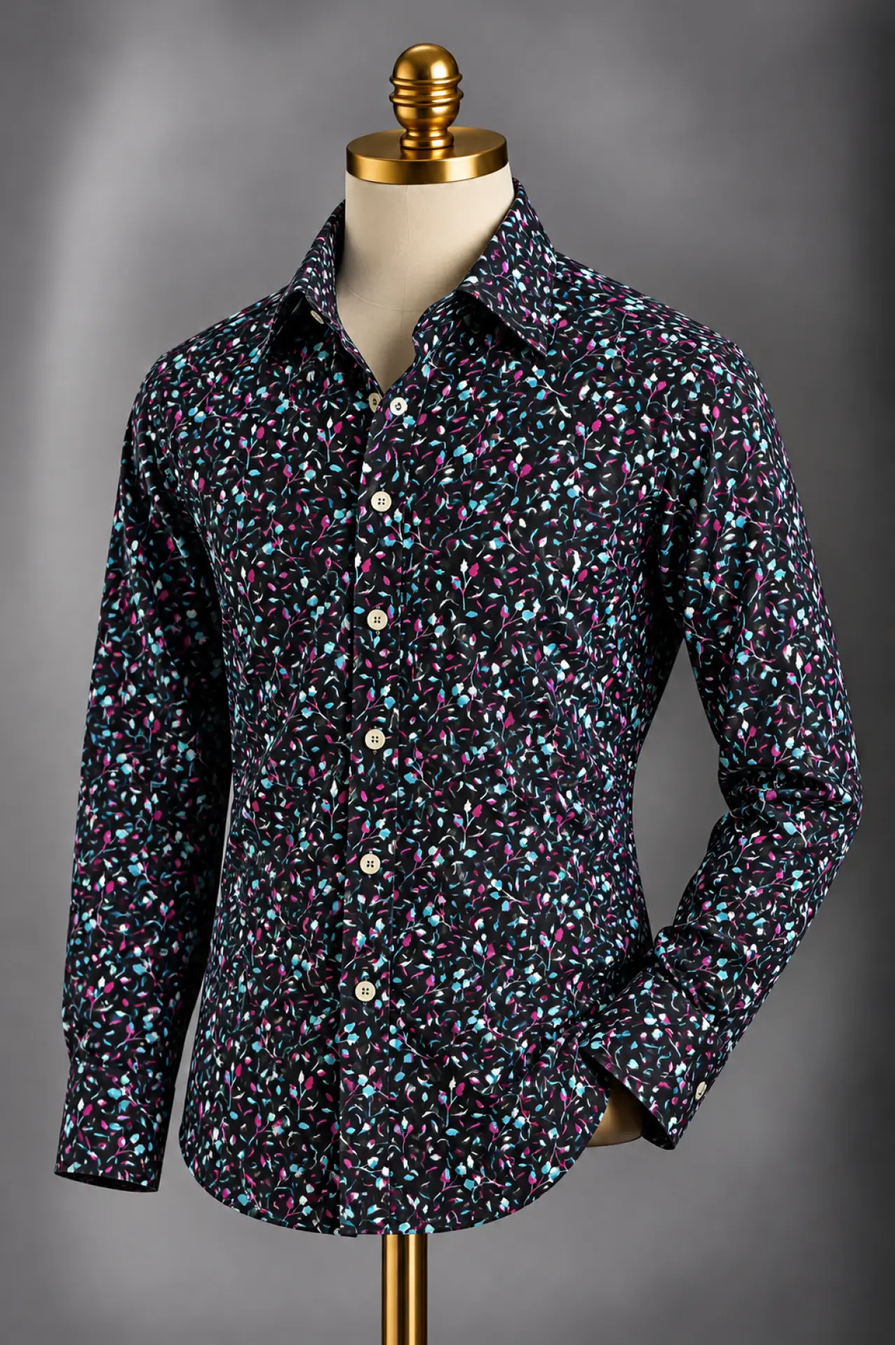 The Black, Fuchsia & Teal Floral Two-Ply Cotton Shirt