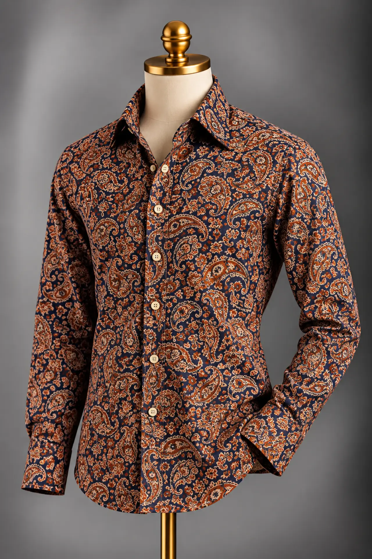 The Navy & Rust Paisley Two-Ply Cotton Shirt
