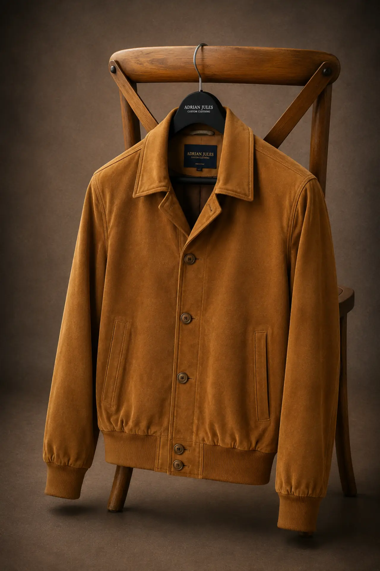The Buttoned Suede Cammello Bomber