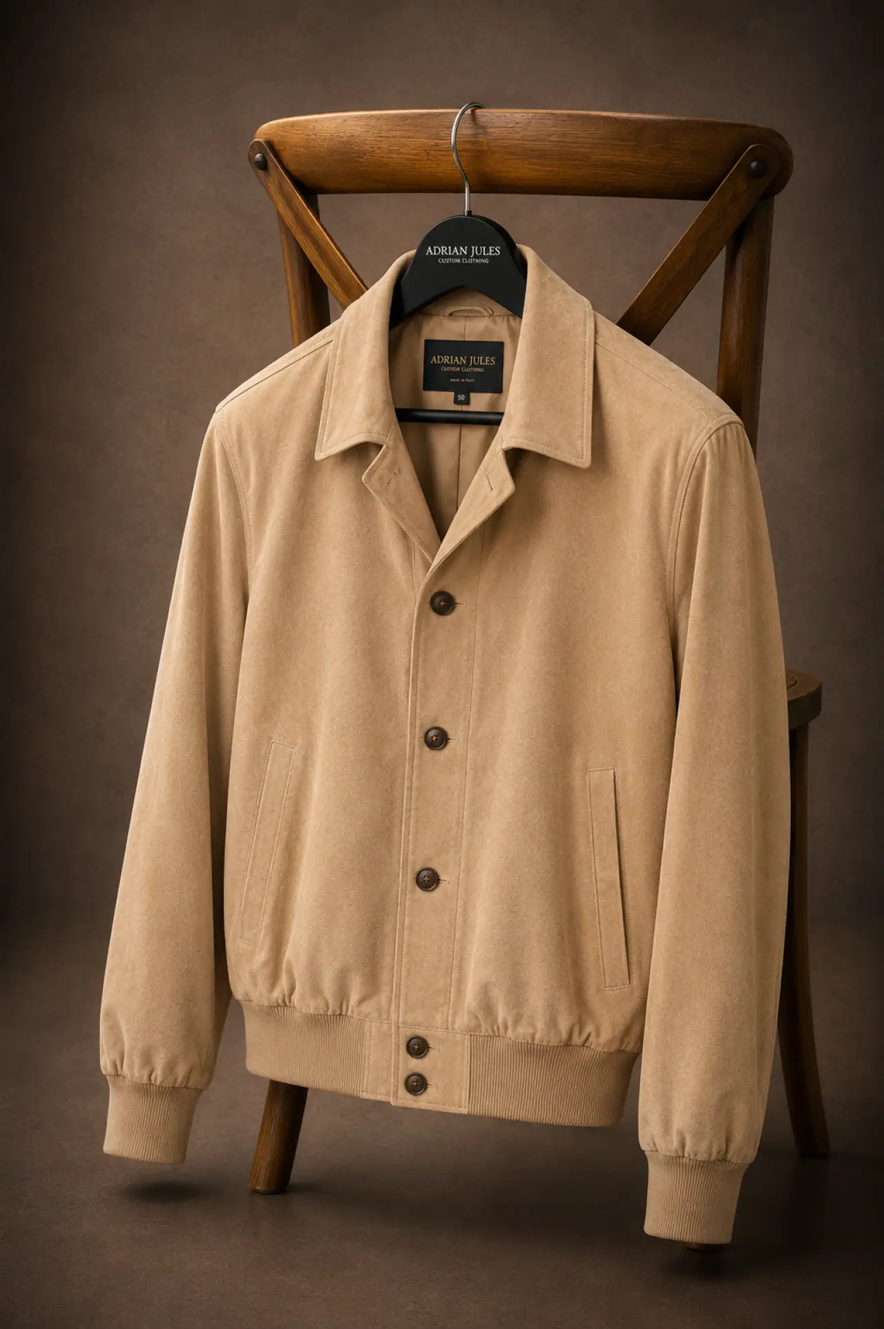 The Buttoned Suede Cookie Bomber
