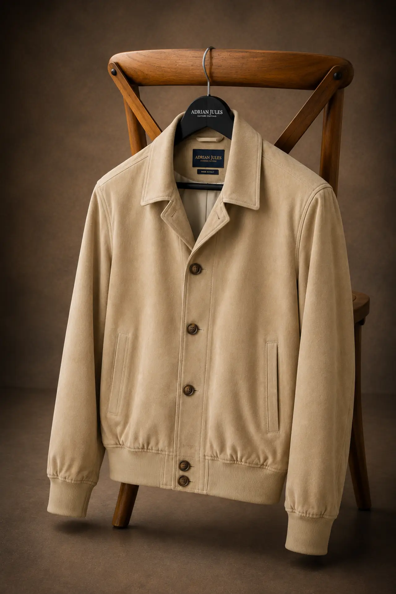 The Buttoned Suede Custard Bomber