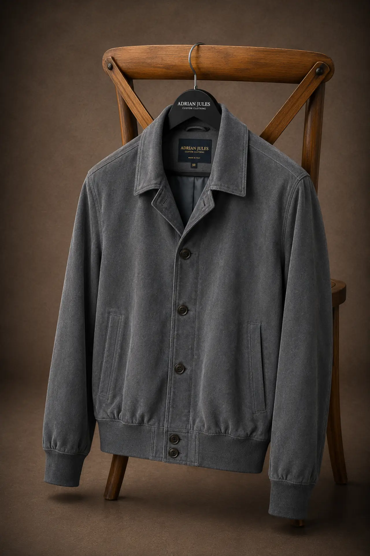 The Buttoned Suede Slate Grey Bomber