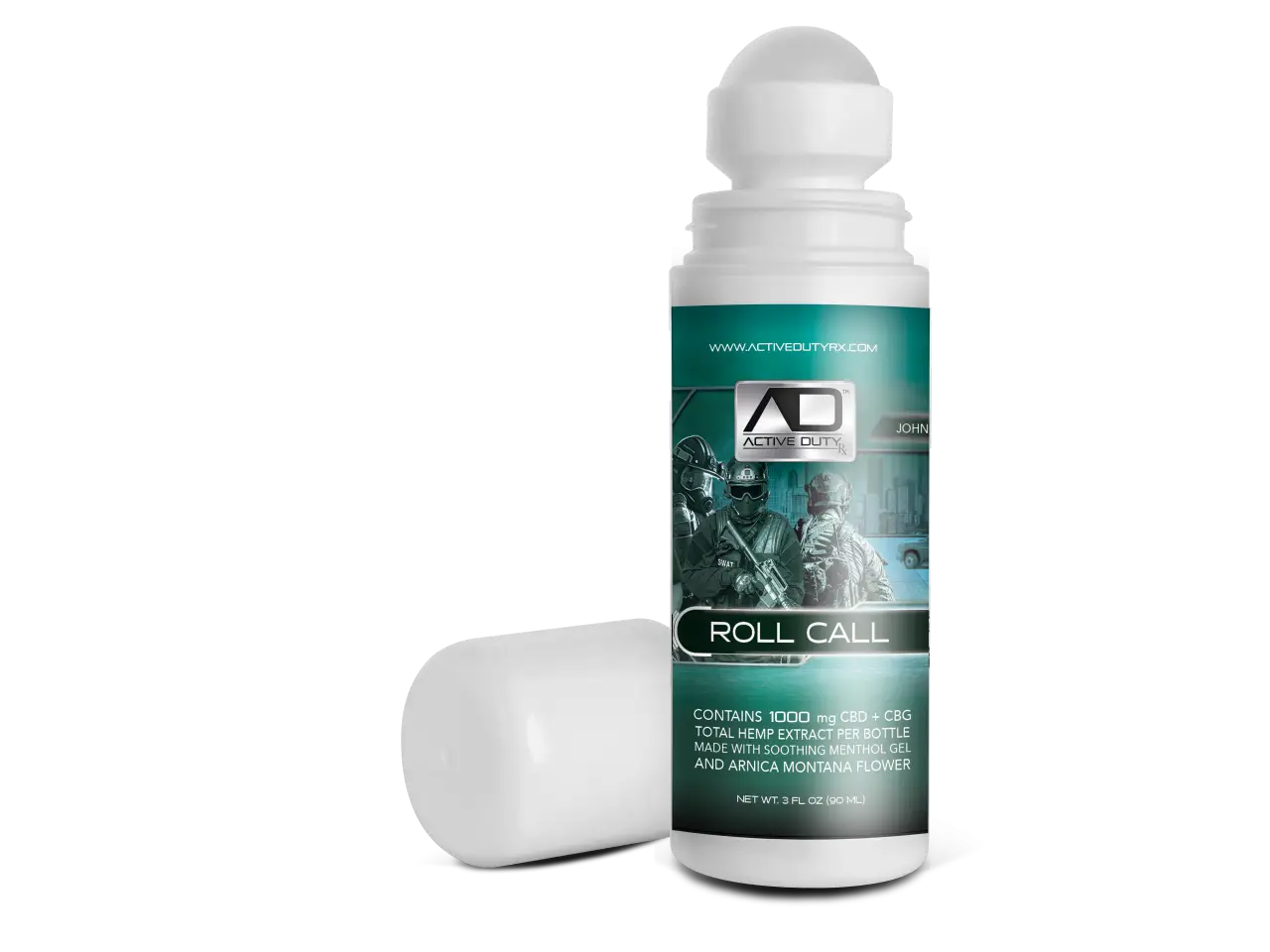 Active Duty RX™ Mentholated Roll-On Gel 1000mg CBD + CBG, 90 mL