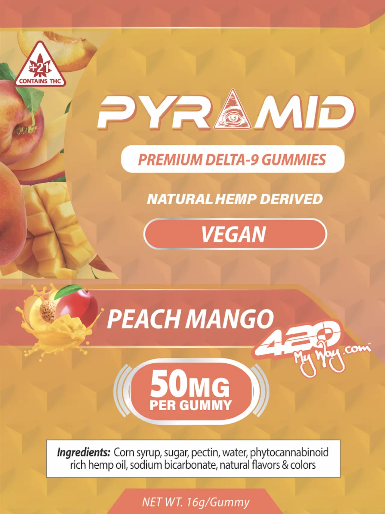 420 My Way™ | Peach Mango, 50 mg ∆9 THC Pyramid, Single Gummy
