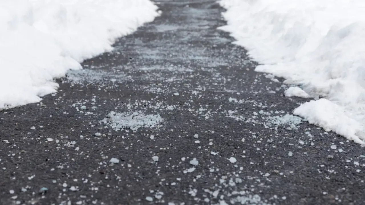 salting a commercial business walkway