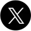 A white letter X on a black square background with white corners.