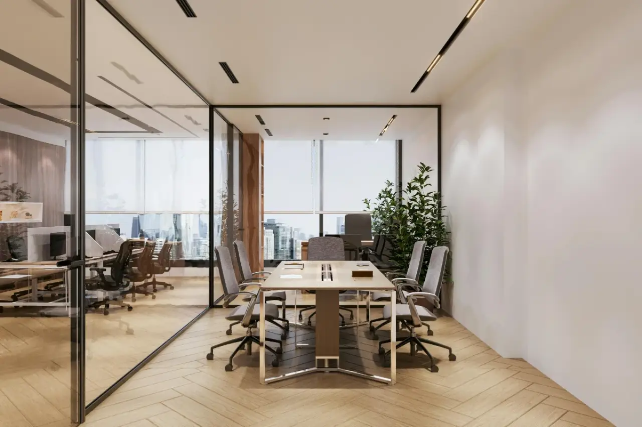 warm but modern professionally cleaned office
