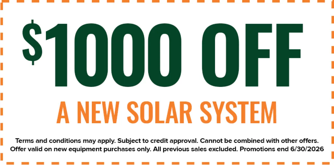 $1,000 off a new solar system; promotion ends June 30, 2026.