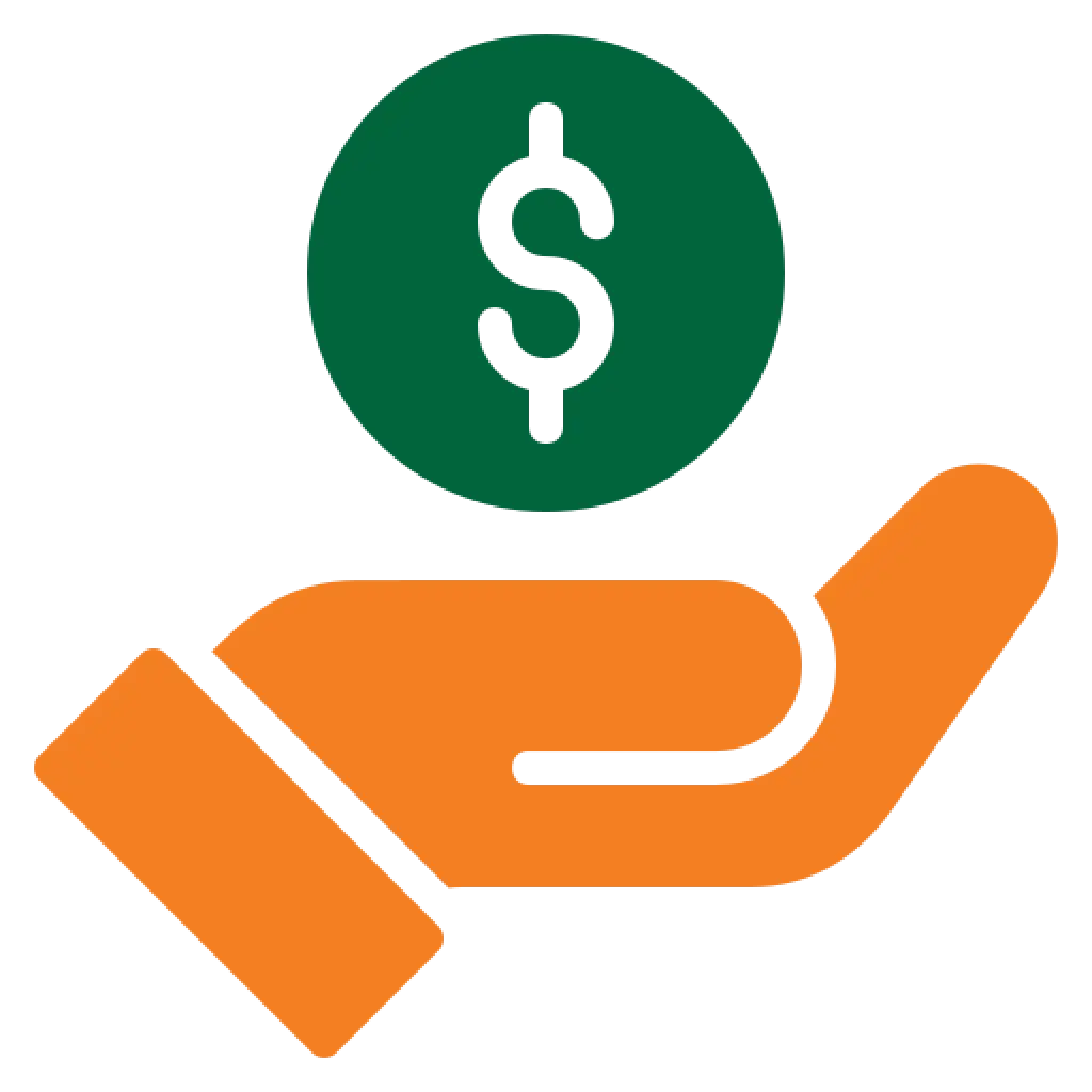 Hand holding a dollar symbol representing solar energy cost savings.
