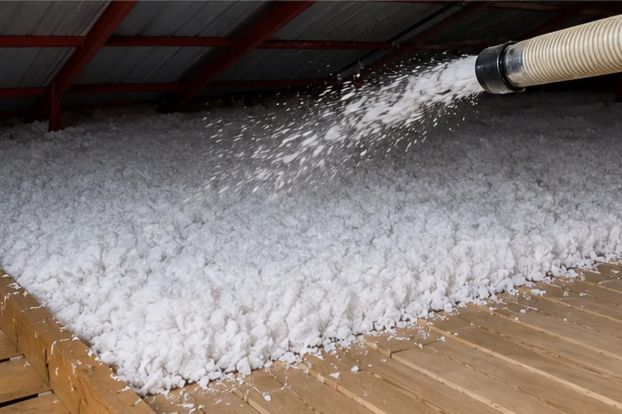 Blown insulation applied in a commercial facility