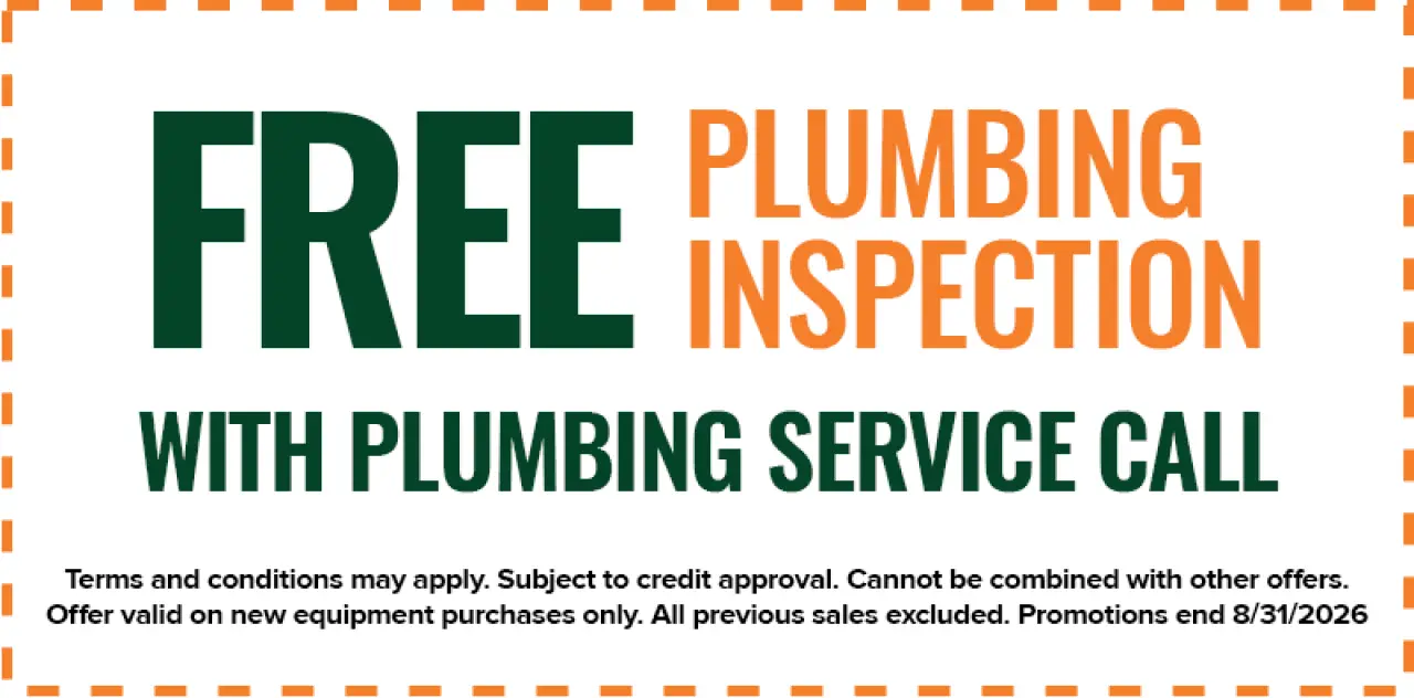 Coupon offering a free plumbing inspection with a plumbing service call; terms and conditions apply.