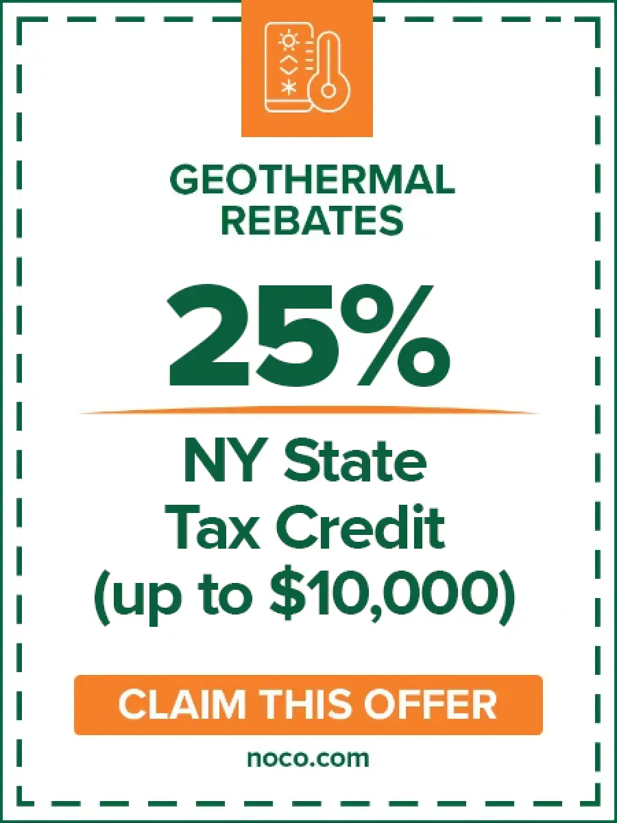 25% NY State tax credit up to $10,000 on geothermal