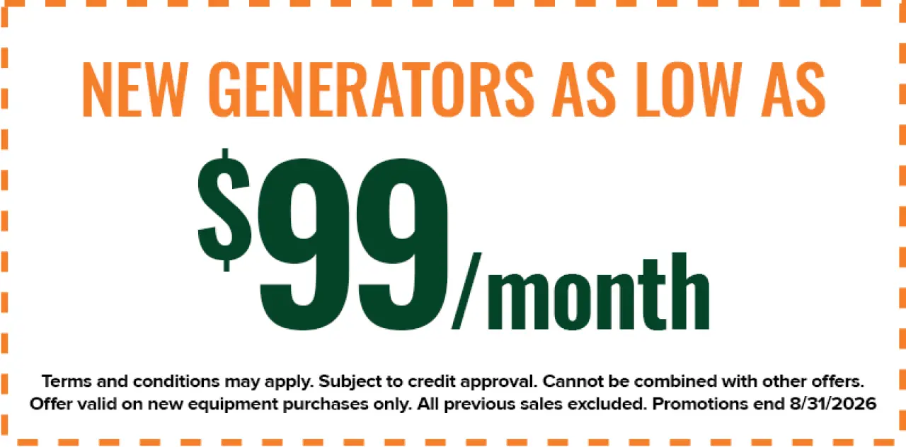 Ad for new generators starting at 99 per month; terms and conditions apply. Ends 8/31/2026.