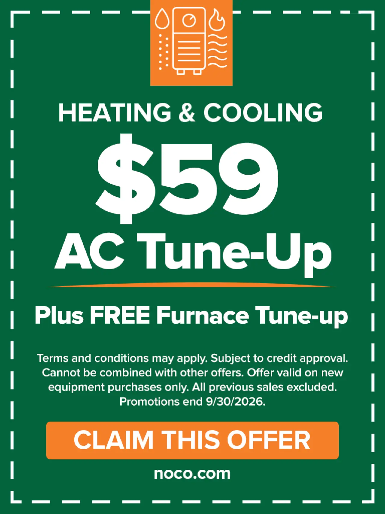 $59 AC tune-up with free furnace tune-up coupon; offer ends 9/30/2026