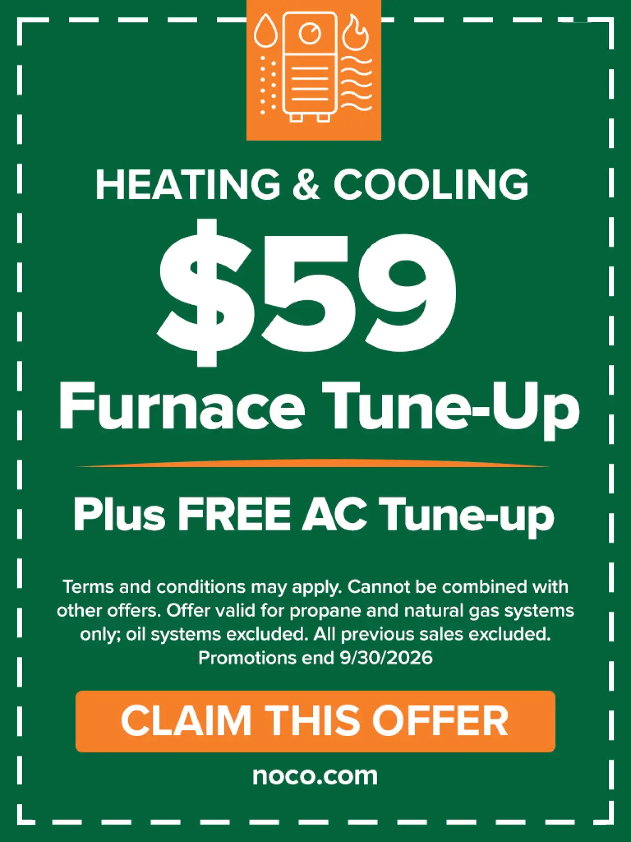 $59 AC tune-up with free furnace tune-up coupon; offer ends 9/30/2026